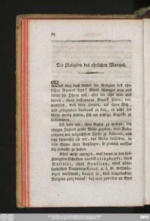 Die Religion des ehrlichen Mannes.