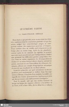 Quatrième Partie. La Palèontologie Sidérale