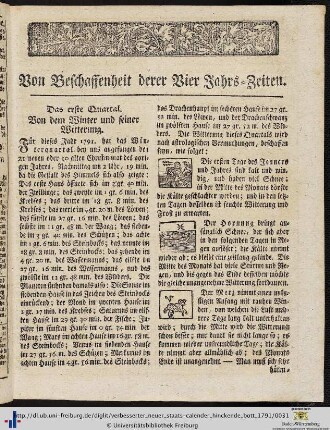 Von Beschaffenheit derer Vier Jahrs-Zeiten.