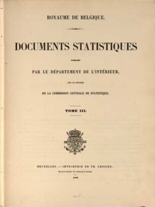 Documents statistiques : publ. par le Départment de l'Intérieur, Royaume de Belgique avec le concour de la Commission Centrale de Statistique. 3. 1859