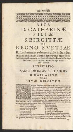 Vita S. Catharinae Filiae S. Birgittae. De Regno Svetiae.