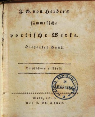 J. G. von Herder's sämmtliche poetische Werke, 7. Terpsichore ; 1. Theil