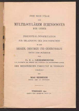 Zwei neue Fälle von multiloculärem Echinococcus der Leber