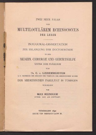 Zwei neue Fälle von multiloculärem Echinococcus der Leber