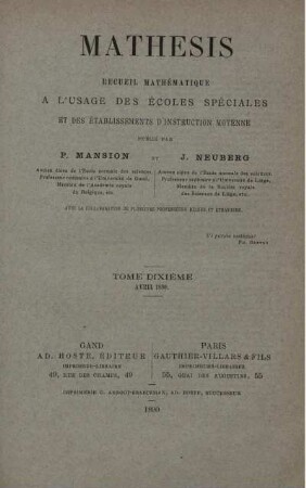 TOME DIXIÉME AVRIL 1890