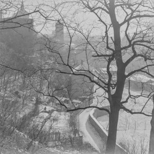 Bautzen Winterbilder : Bautzen. Stadtteilansicht mit Michaeliskirche und Alter Wasserkunst. Winteraufnahme
