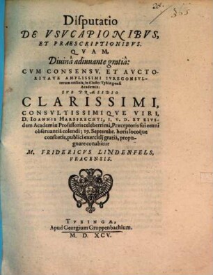 Disp. de usucapionibus, et praescriptionibus