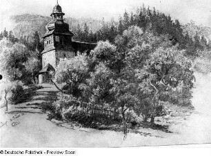 Die Kirche von Wersdorf : Die Kirche von Wersdorf. Lithografie. 2. Juli 34