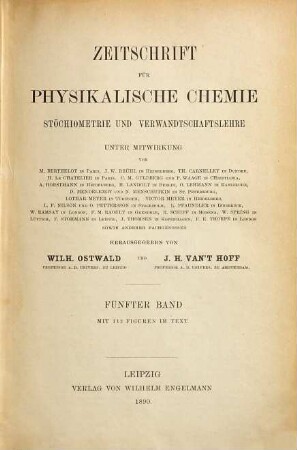 Zeitschrift für physikalische Chemie. 5. 1890