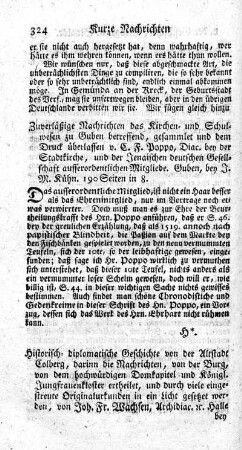 Historisch-diplomatische Geschichte von der Altstadt Colberg.