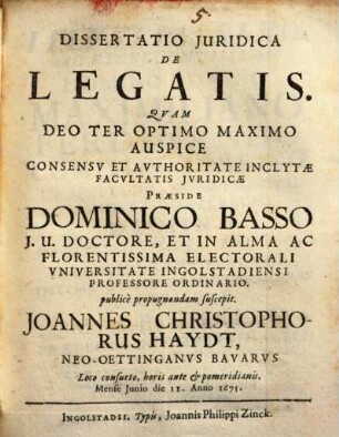Diss. iur. de legatis