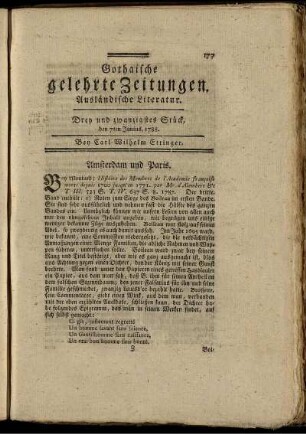 Drey und zwanzigstes Stück, den 7ten Junius, 1788.