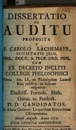 Dissertatio De Auditu