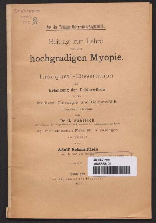 Beitrag zur Lehre von der hochgradigen Myopie