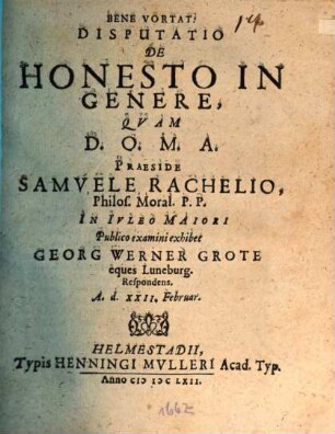 Disp. de honesto in genere