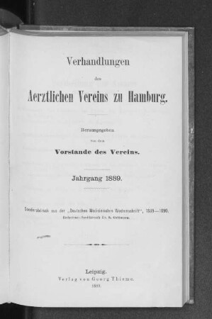 1889: Verhandlungen des Ärztlichen Vereins zu Hamburg