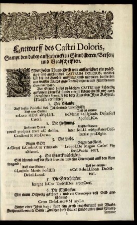 Entwurff des Castri Doloris, Sampt den dabey auffgehenckten Sinnbilderen/ Versen/ und Grabschrifften