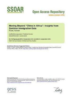 Moving Beyond “China in Africa”: Insights from Zambian Immigration Data