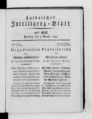 31tes Stück, Ausgabe vom 4. August 1809