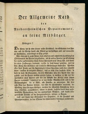 1-2, Der Allgemeine Rath des Niederrheinischen...