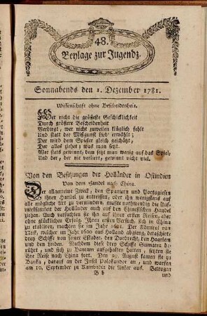 48. Beylage zur Jugendz. Sonnabends den 1. Dezember 1781