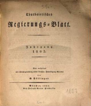 Churpfalzbaierisches Regierungsblatt. 1803