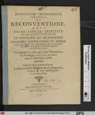 Disputatio Inauguralis Iuridica, De Reconventione