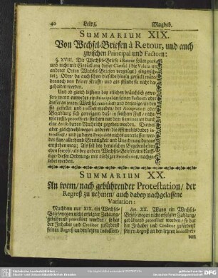Summarium XIX. Von Wechsel-Briefen a Retour, und auch zwischen Principal und Factoren