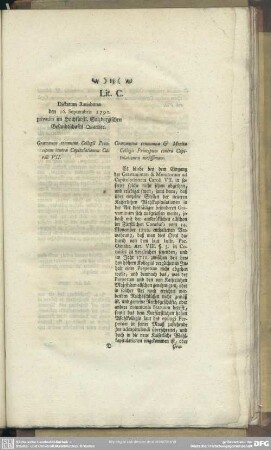 Lit. C. Gravamen commune Collegii Principum contra Capitulationem Caroli VII. / Gravamina communia & Monita Collegii Principum contra Capitulationem novissimam