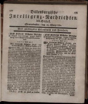 XII. Stück. Sonnabends : den 18. Merz 1780.