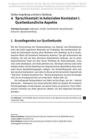 Sprachkontakt in kolonialen Kontexten I. Quellenkundliche Aspekte