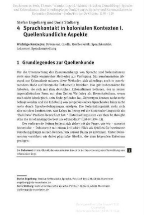 Sprachkontakt in kolonialen Kontexten I. Quellenkundliche Aspekte