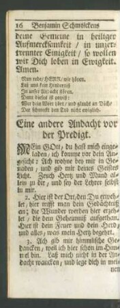 Eine andere Andacht vor der Predigt