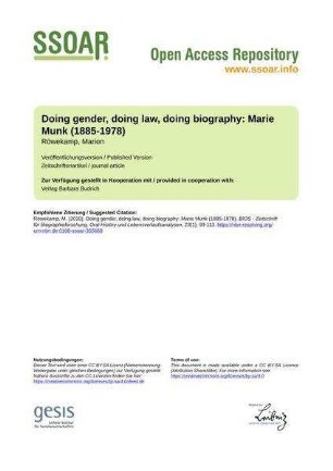 Doing gender, doing law, doing biography: Marie Munk (1885-1978)