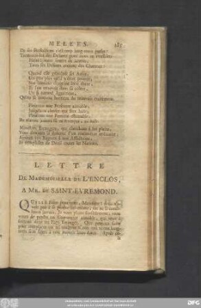 Lettre De Mademoiselle De L'Enclos, A Mr. De Saint-Evremond.