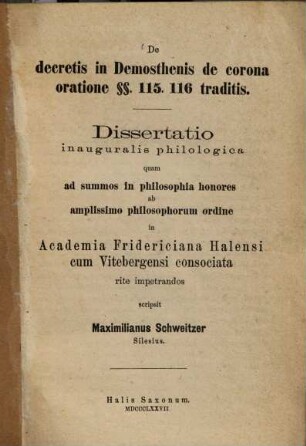 De decretis in Demosthenis de corona oratione §§. 115, 116. traditis