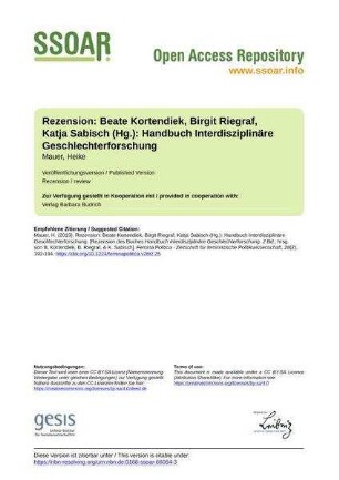 Rezension: Beate Kortendiek, Birgit Riegraf, Katja Sabisch (Hg.): Handbuch Interdisziplinäre Geschlechterforschung