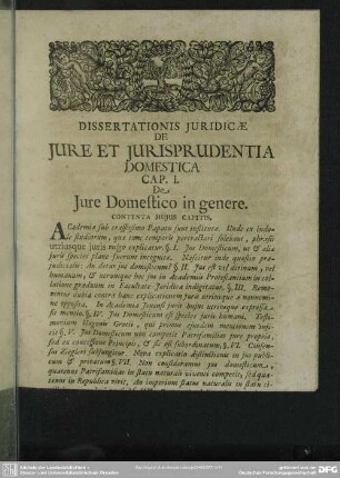 Cap. I. De Iure Domestico in genere