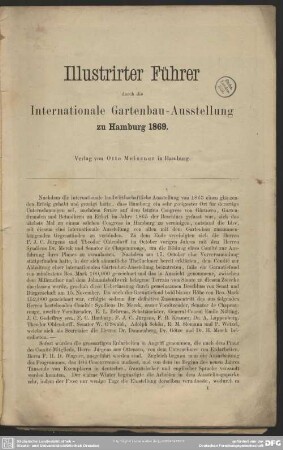 Illustrirter Führer durch die Internationale Gartenbau-Ausstellung zu Hamburg 1869