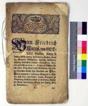 Verordnung von Friedrich August II. Kurfürst von Sachsen zur Erhebung von Steuern