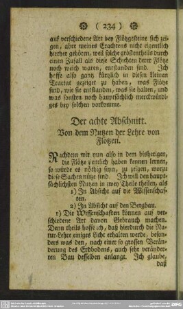 Der achte Abschnitt. Von dem Nutzen der Lehre von Flötzen