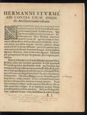 Hermanni Sturmiani Contra Lucae Osiandri Antisturmianum velitatio.