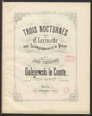 Trois nocturnes pour la clarinette avec accompagnement de piano : op. 10