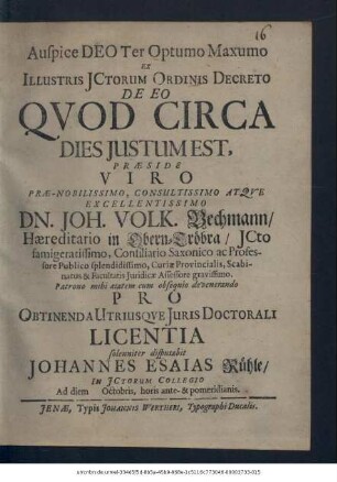 Ex Illustris ICtorum Ordinis Decreto De Eo Quod Circa Dies Iustum Est