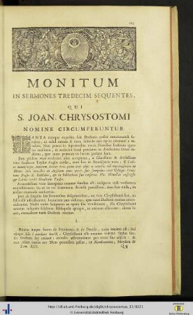 Monitum in sermones tredecim sequentes, qui S. Joannis Chrysostomi nomine circumferuntur.