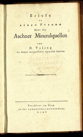Briefe an einen Freund über die Aachner Mineralquellen