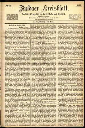 Erste Ausgabe vom Mittwoch, den 05. März 1873.