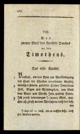 VIII. Der zweyte Brief des Apostels Paullus an den Timotheus
