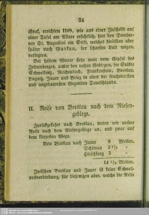 II. Reise von Breslau nach dem Riesengebirge