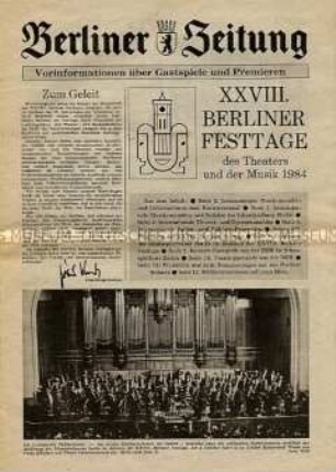 Sonderdruck der "Berliner Zeitung" zu den XXVIII. Berliner Festtagen 1984
